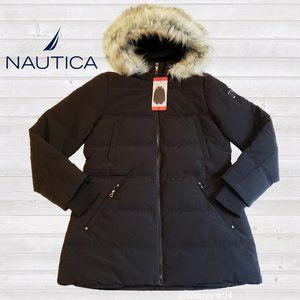 Nautica Puffer Jacket Faux Fur Trim M black